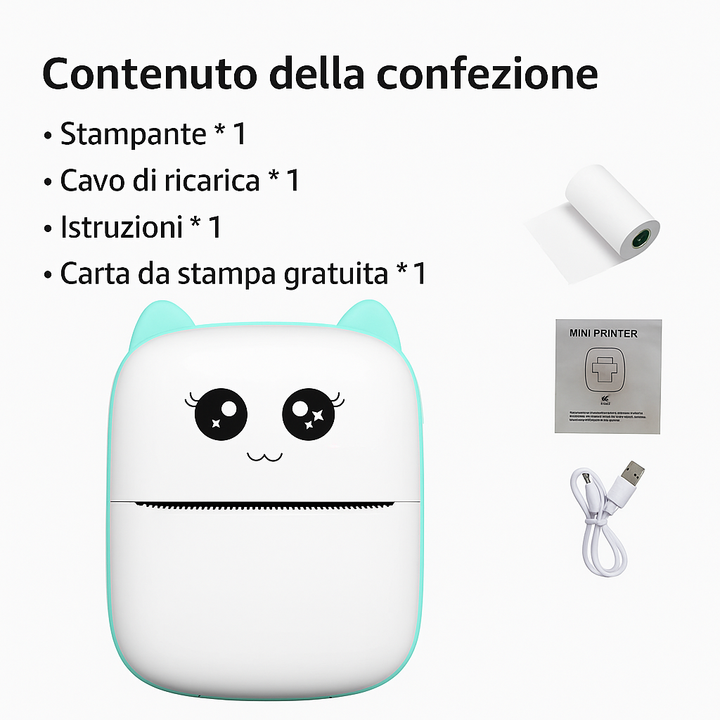 Stampante Termica Portatile Mini | Stampa Foto, Etichette e Note via Bluetooth – Compatibile con Android e iOS