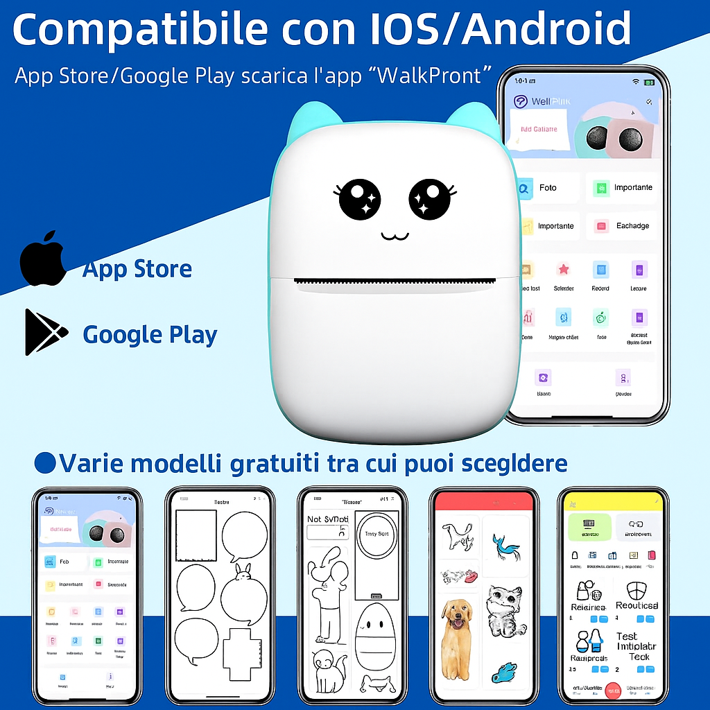 Stampante Termica Portatile Mini | Stampa Foto, Etichette e Note via Bluetooth – Compatibile con Android e iOS
