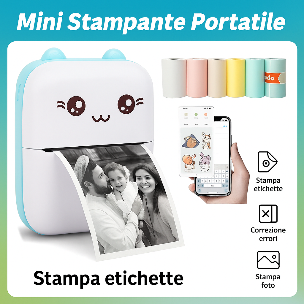 Stampante Termica Portatile Mini | Stampa Foto, Etichette e Note via Bluetooth – Compatibile con Android e iOS