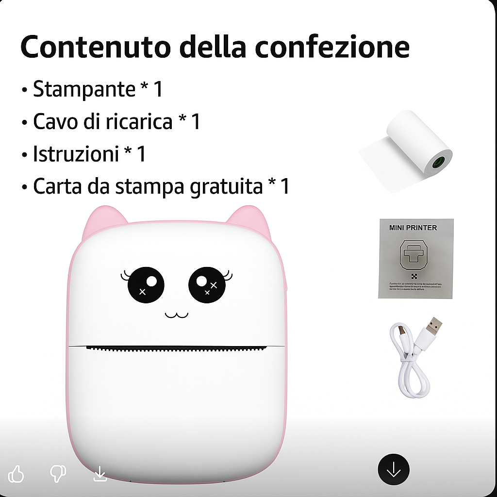 Stampante Termica Portatile Mini | Stampa Foto, Etichette e Note via Bluetooth – Compatibile con Android e iOS